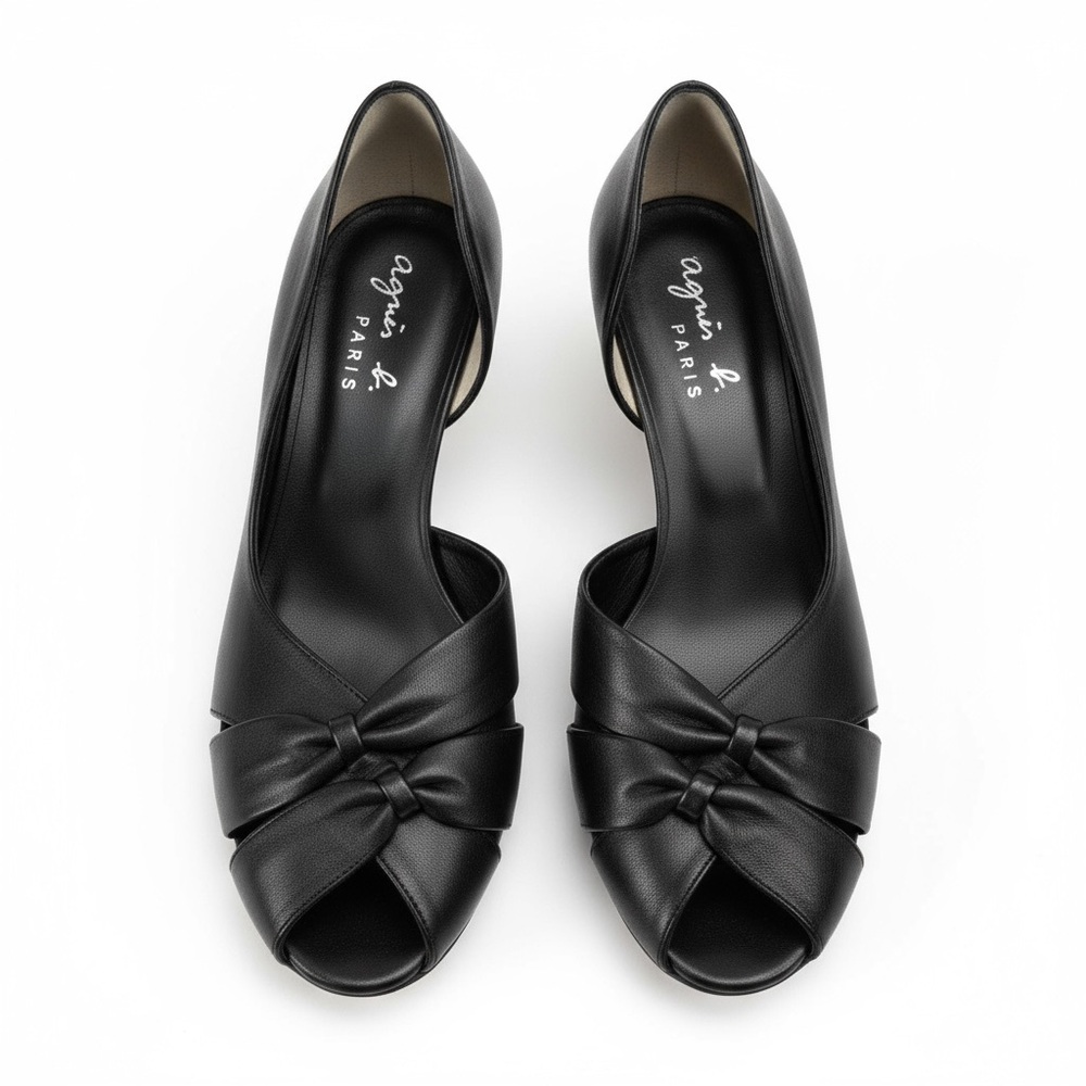 Agnes B. Women's Black Leather Platform  Peep-Toe Shoes